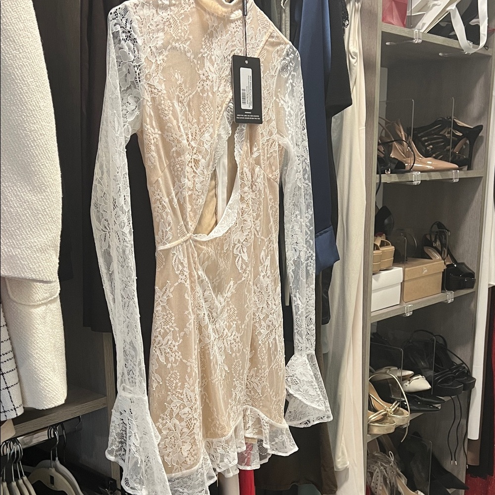 PrettyLittleThing Cream Lace Mini Dress